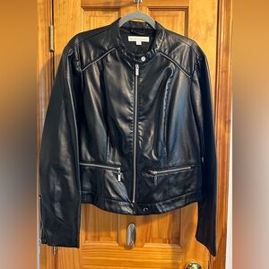 New York & Company Black Faux Leather Motorcycle Jacket